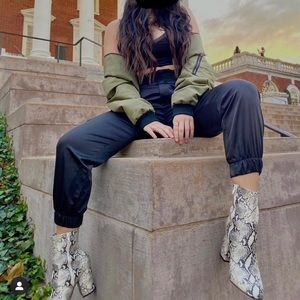 Zara Black Satin Cargo Joggers